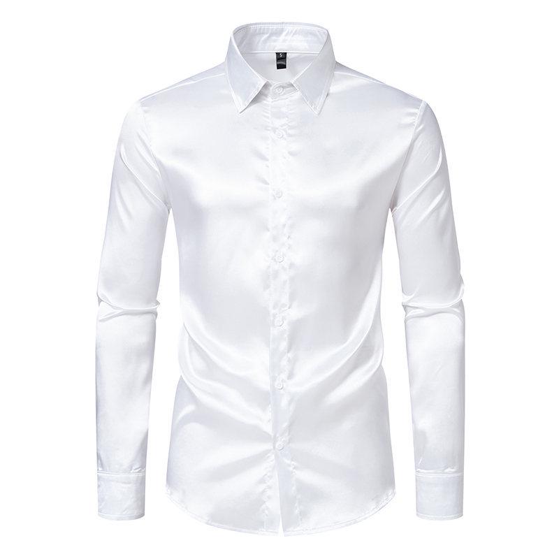 2025 Men's Shiny Satin Long-Sleeve Shirt - Spring/Autumn Trendy Nightclub Style.