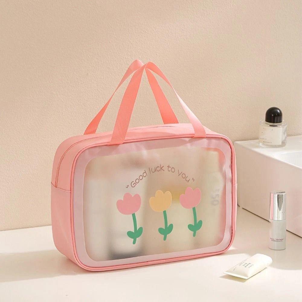 Cute PVC Cartoon Cosmetic Bag Large Capacity Swimming Beach Bag Toiletry Storage Bag Translucent Waterproof Travel Makeup Bag