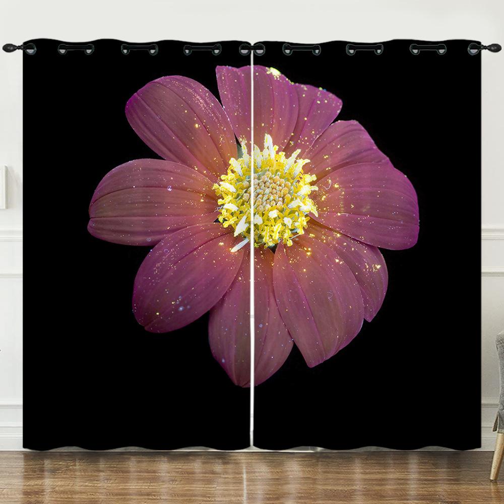 Curtains Small Daisies Black Bouquet 3D Digital Printing Blackout Curtain Punching