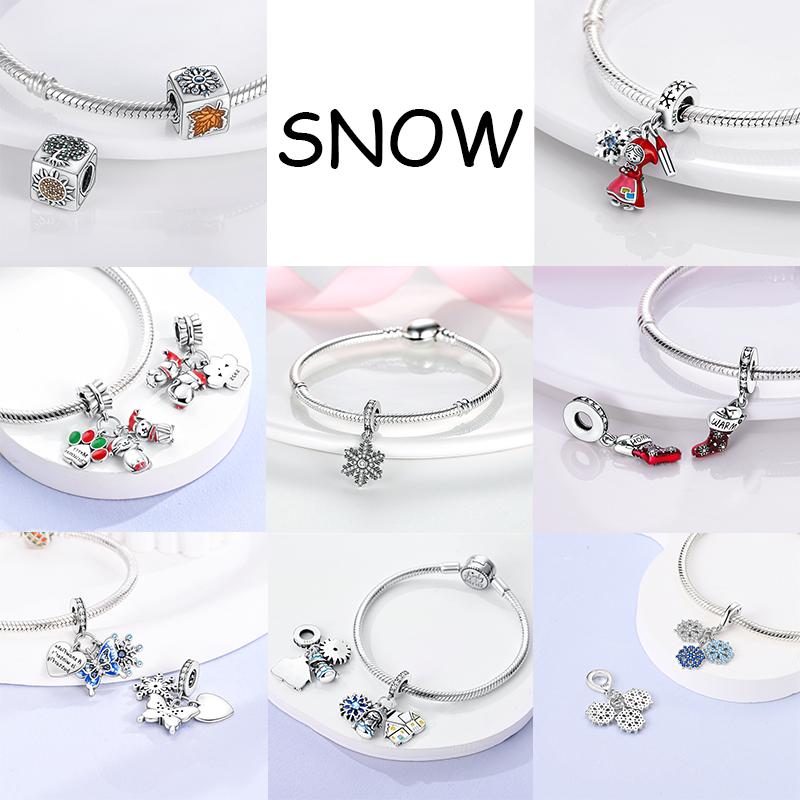 Copper Christmas Charms For Original Bracelet Women Pendant Gift Christmas Tree Santa Claus Snowman Beads Dangle