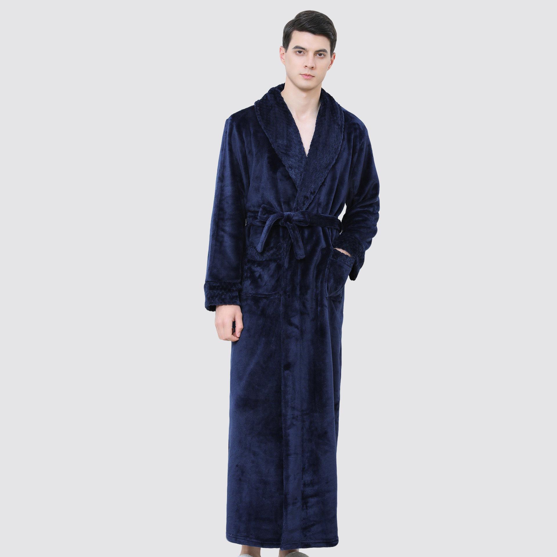 

Чоловічий кораловий флісовий халат - затишний осінньо-зимовий халат і піжама XL (160-200 catties) Темно-синій