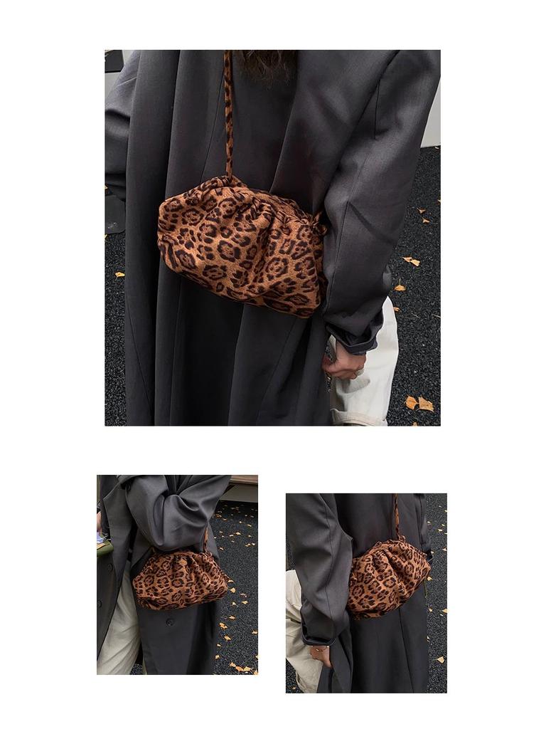 Leopard Print Pleated Cloud Shoulder Bag - Stylish Women's Crossbody Niche, New Collection