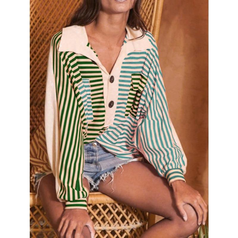 

DAFIFY Женские модные повседневные весенне-осенние рубашки-поло с длинным рукавом и принтом в полоску, блузки и рубашки XL