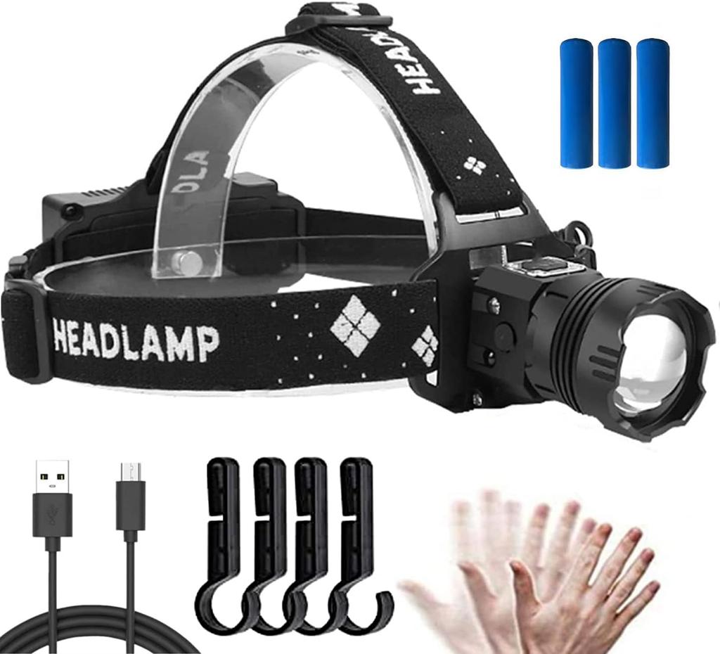 Runtime LED 5 Lighting Hand Gesture Battery Level Zoom Adjustable Waterproof and Large Capacity 6600mAh 3 18650 2200mAh Ideal for Night Outdoor and
