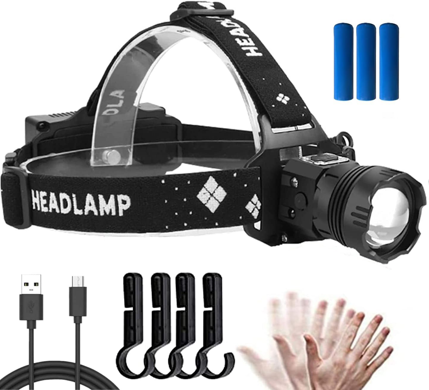 

Runtime LED 5 Lighting Hand Gesture Battery Level Zoom Adjustable Waterproof and Large Capacity 6600mAh 3 18650 2200mAh Ideal for Night Outdoor and чёрный