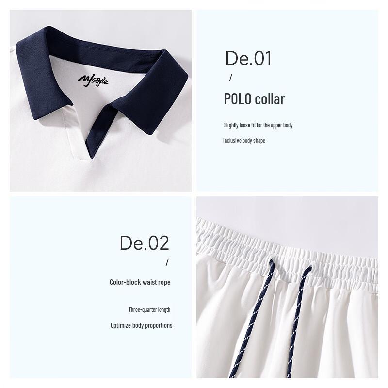 MJ STYLE Color-block Polo T-shirt & Shorts Set