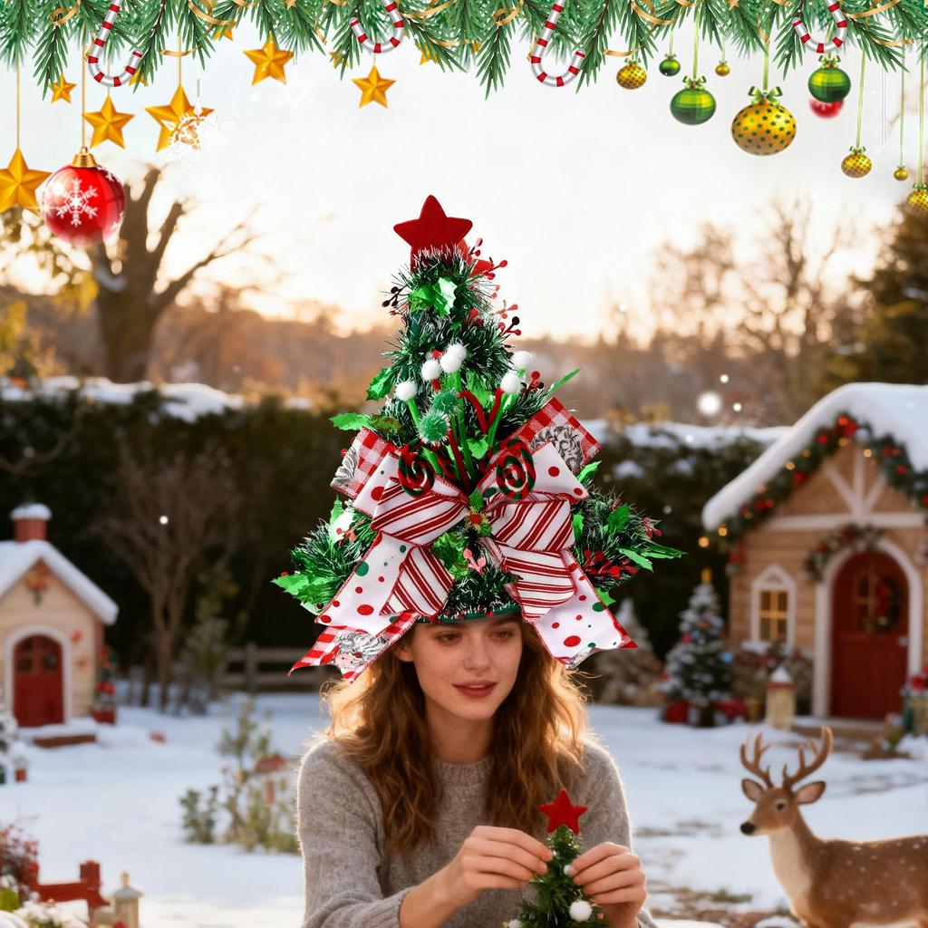 Christmas Hat Headband Multi-Functional Decorations With Bow Santa Hat Headband For Bedroom Desk Home Winter Bedside Hallway