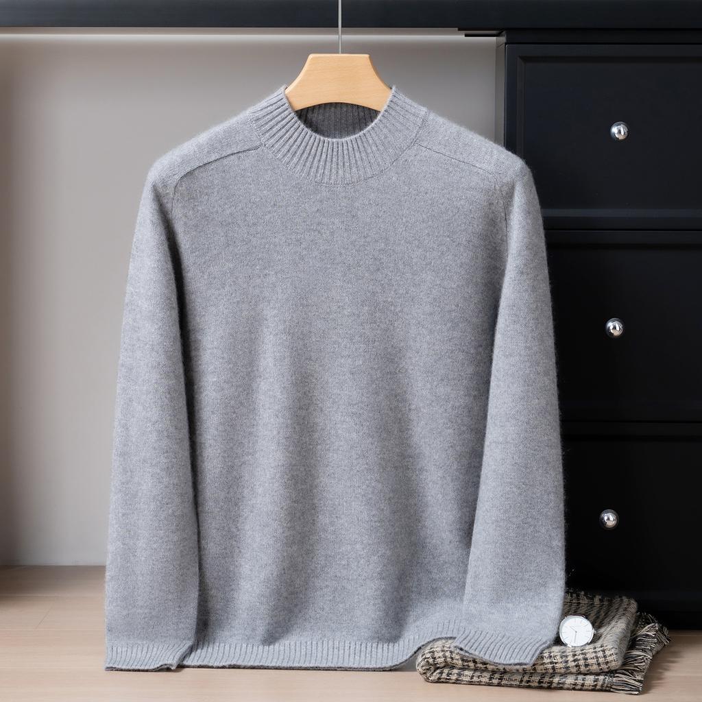 Pure cashmere shirt men's thickened semi-turtleneck saddle shoulder cashmere with knitted sweater men's