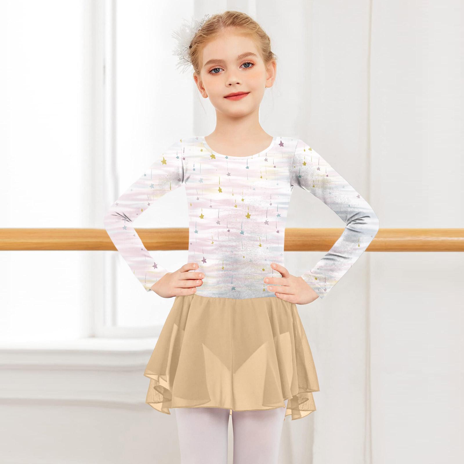 

Girls Color-blocked Romper Long-sleeved Tulle Dress Dance Costume 160 білий