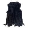 Natural Rabbit Fur Knitted Vest with Tassel Fur Warm Sleeveless Women Fur Gilet with Raccoon Fur Trimming