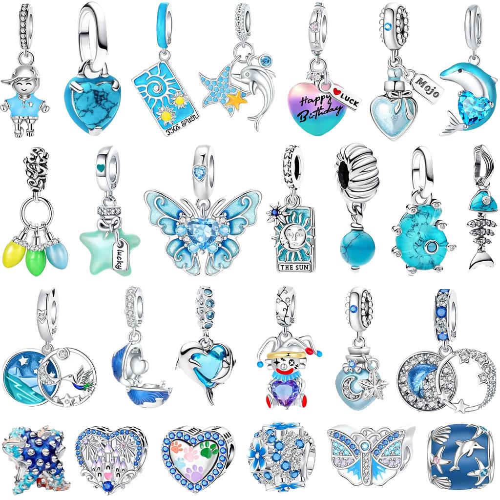 Original Kupfer Blaue Charms Schmetterling Blume Herz Fisch Delfin Perlen Für Halskette Diy Armband Geschenk Schmuck