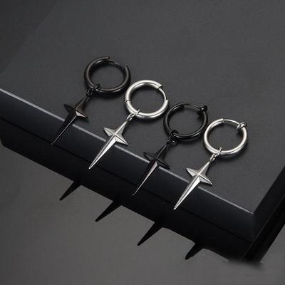 Non-fading Titanium Steel Cross Star Ear Clips - Unisex Retro Hip Hop Punk Jewelry