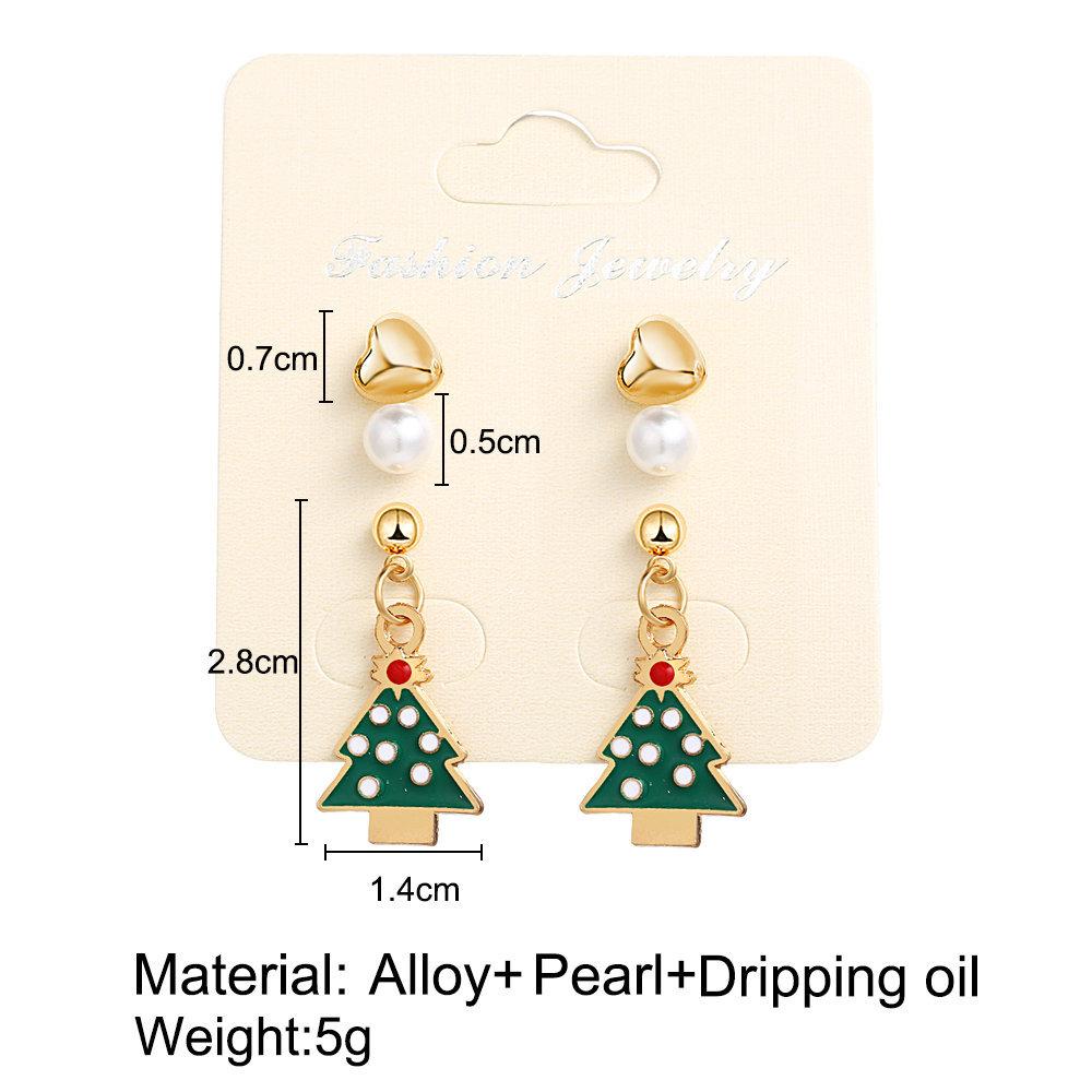 3Pairs Women Christmas Tree Loving Heart Pearl Bead Shape Earrings Set