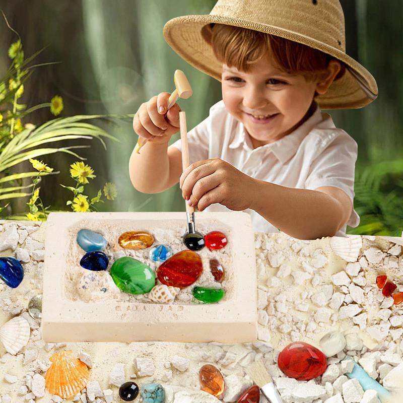 Dig Diy Archaeological Kit Gemstones Fossils For Kids Educational Play Treasure