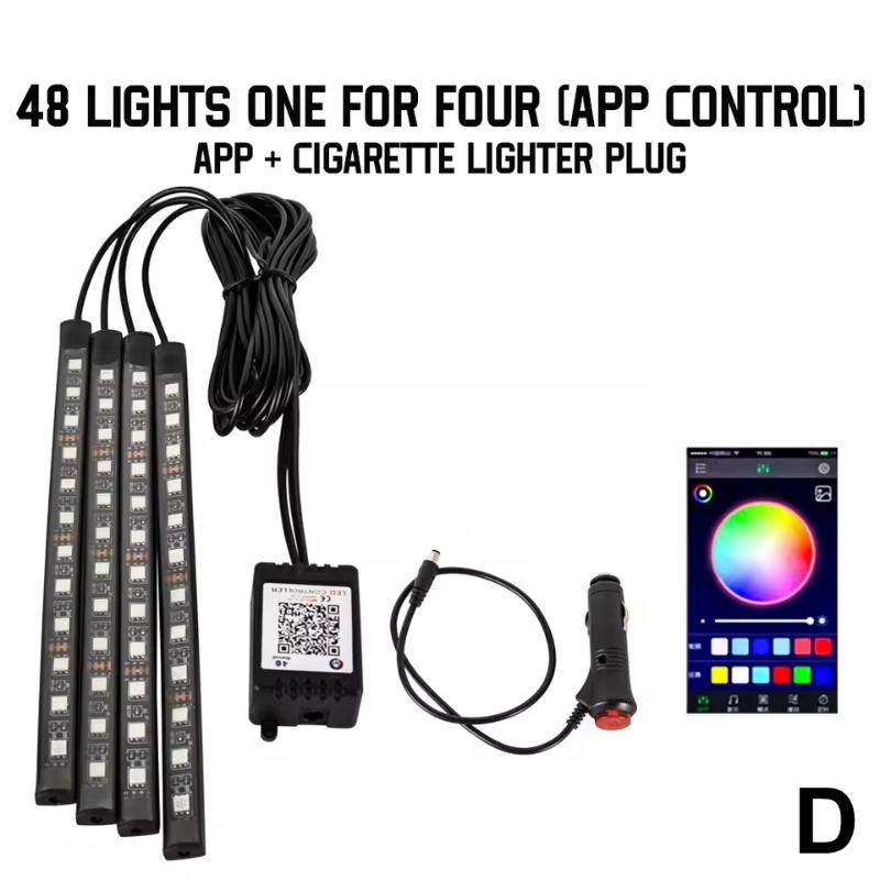 Neon 48 72 Led Car Interior Ambient Foot Light With Usb Wireless Remote Music App Control Auto Rgb Atmosphere Decorative Lamps