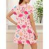 Damen Nachthemd mit rosa Flamingo- und Herz-Print, weiches Rundhals-Kurzarmkleid, ganzjährig bequem für Erwachsene
