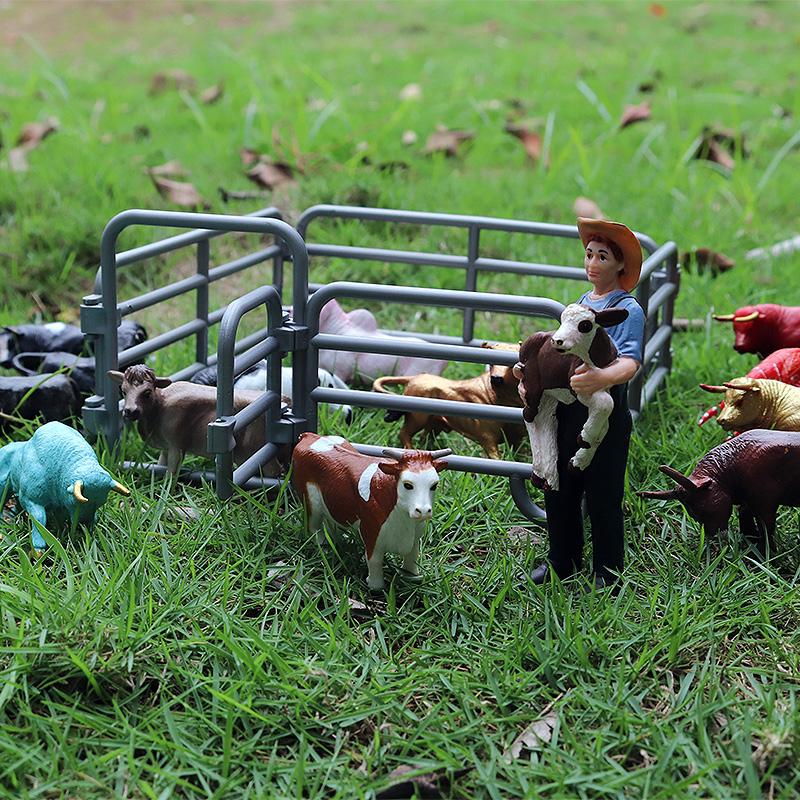 Oenux Home Decoration Dog House Equestrian Fencing Palm Farm Cow Horse Animal Model Action Figures Miniature Cute Kid Toy Gift