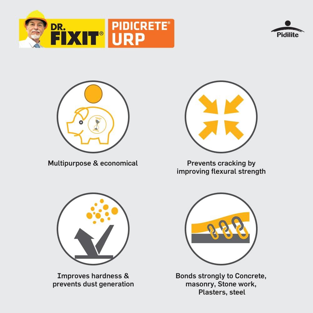 Dr.Fixit 301 SBR Latex Pidicrete URP Bonding Agent For Concrete Repairs Waterproofing Additive 500 gms Grey Liquid