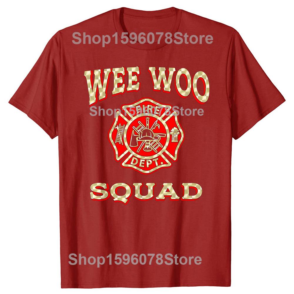 WEE WOO SQUAD Забавные Пожарные Пожарная Машина Графические Футболки Мужские Женские Мода Повседневная Футболка 100% Хлопок Свободная Оверсайз Футболка S