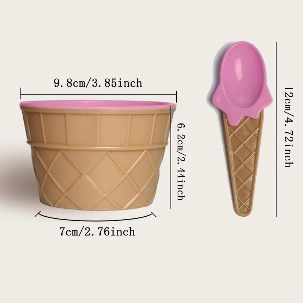 1 Set -Candy Colored Ice Cream Shaped Plastic Bowl, Dessert Ice Cream Bowl