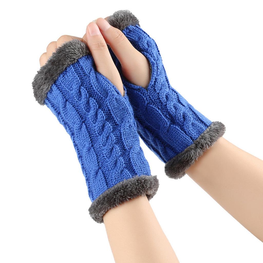 Women's Winter Warm Wool Gloves, Fingerless Twisted Knit Solid Color Short Style Gloves