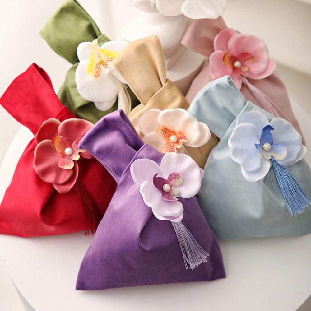 Velvet Flower Tassel Wrist Bag Temperament Festive Sugar Box  Cheongsam Accessories