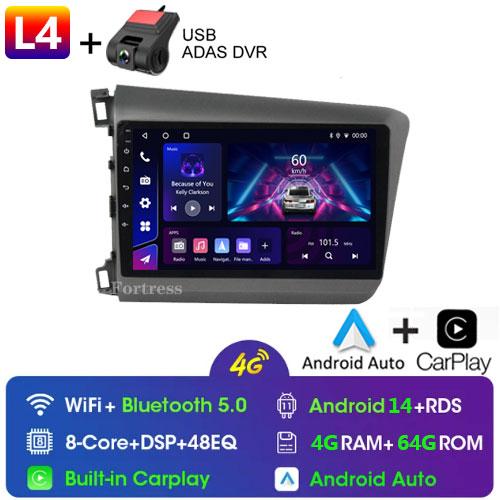 9" 2 Din Android 12 Car Radio for Honda Civic 2012 2013 2014 2015 Multimedia Player 2din Carplay Stereo GPS DVD Head Unit