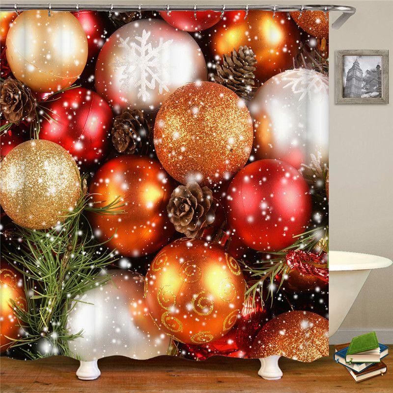 Christmas Curtain Shower With Hook Xmas Bathroom Decoration Santa Claus Snowman