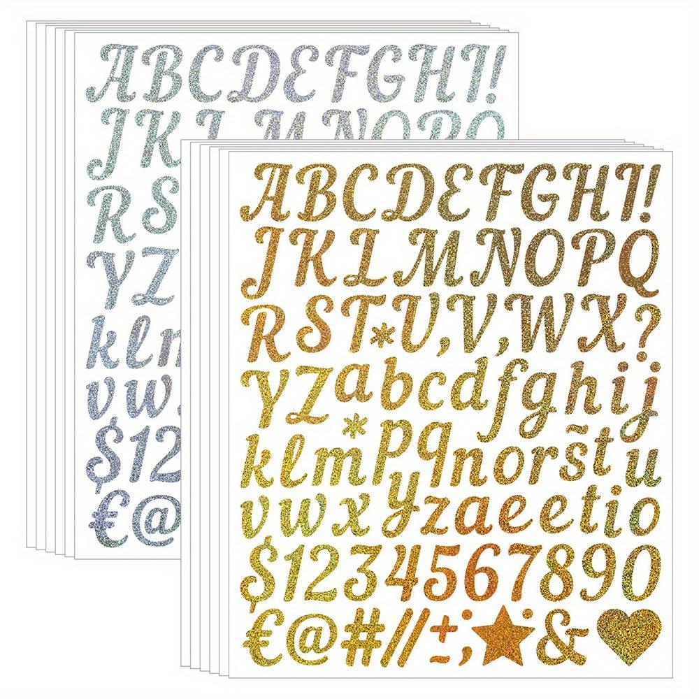 1Set/6pcs Handwritten Alphabet Sticker Sands Silver Sands Shiny Stout Waterproof Gift Greeting Card DIY Alphanumeric Sticker