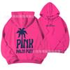Women's Hooded Long Sleeve Drop Shoulder Pullover Sweatshirt Palm Tree "PINK PALM PUFF" Back Letter Print Casual Hoodie