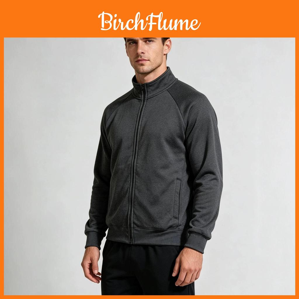 Mens Spring Hoodie With Stand Collar And Zipper Closure For Casual Athletic Wear