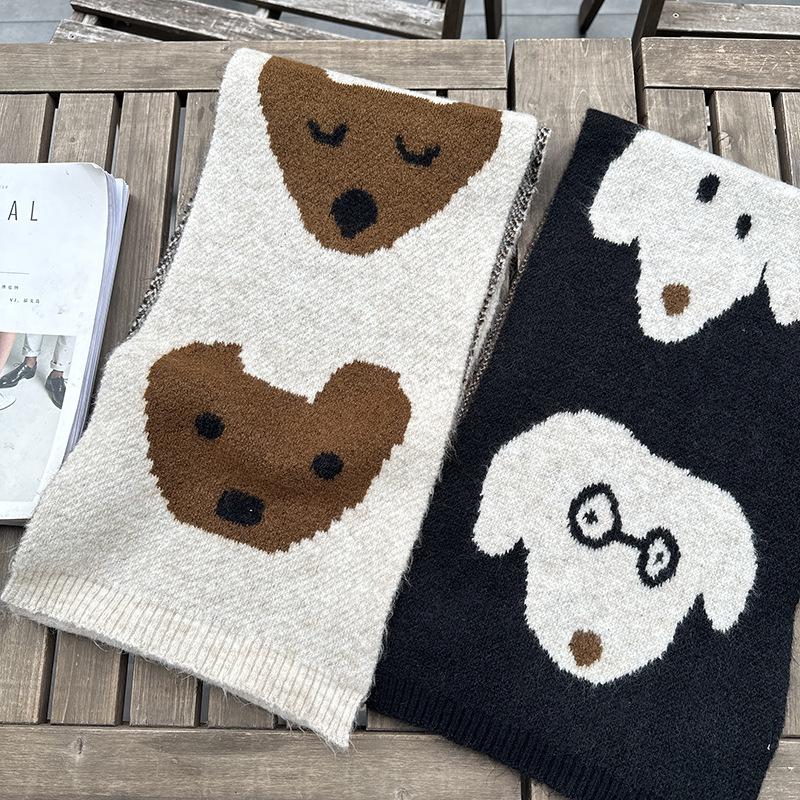 Cartoon Cute Dog Knit Scarf - Korean Style Warm & Fun Neck Warmer