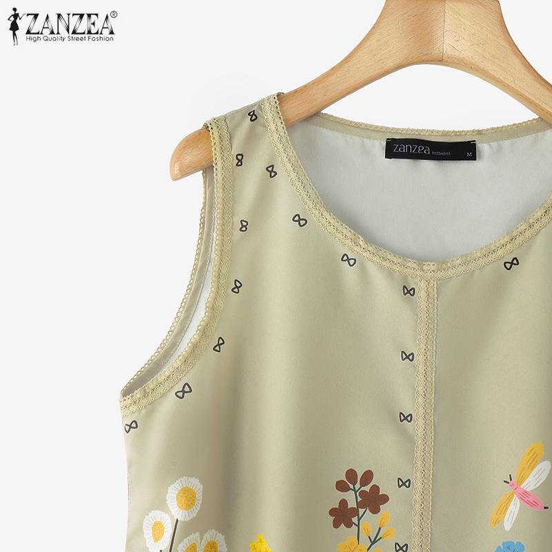 ZANZEA Women Casual Round Neck Summer Sleeveless Print Tank Tops