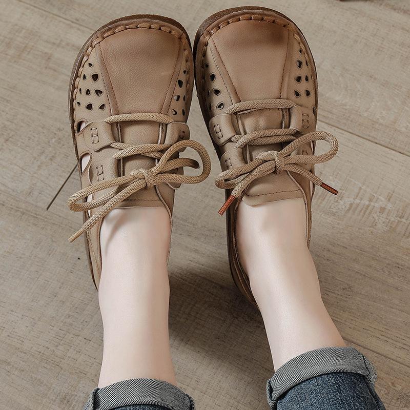 Top Layer Cowhide Wedge Heel Sandals - Soft Sole, Genuine Leather, Comfortable for Middle-Aged & Elderly Women.