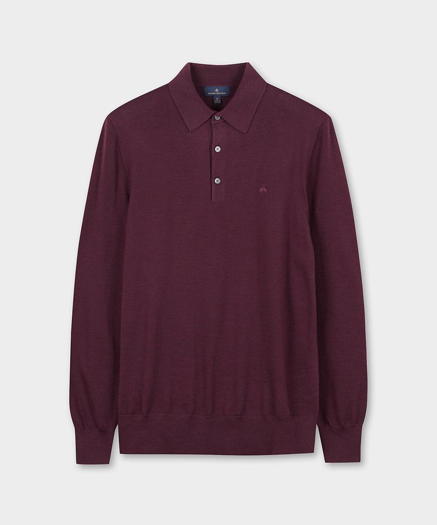 BROOKS BROTHERS Merino Wool Logo Polo Sweater (Burgundy) (Bbwtmnf301)
