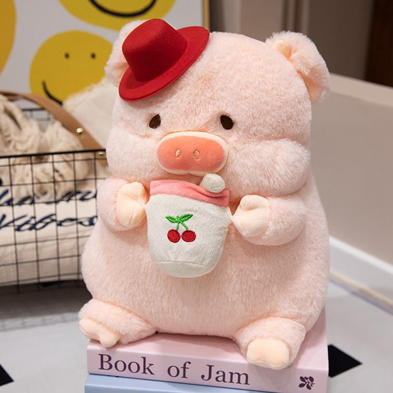 Cute Pink Fruit Milk Tea Pig Doll Children Sleeping Pillow Pig Plush Toy Girls Gift