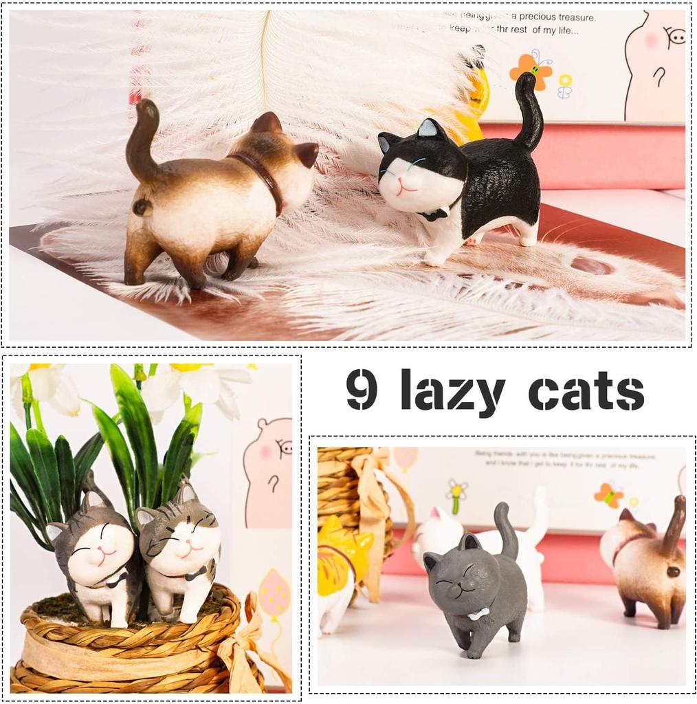 MAYJAI Mini Cat Figurines with Rotating Nordic 9 Kitten Bedroom Toy Holiday Dark Colors Cute Cat Figurines with Movable Decorative Garden Popular Cat