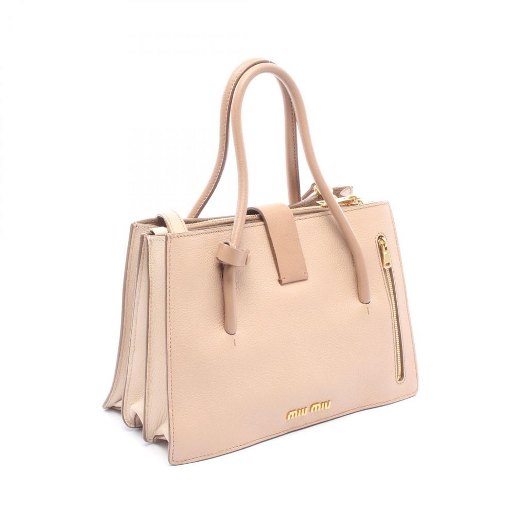 Used Miu Miu MADRAS 2WAY Handbag 5BA104 leather Beige Pink Used Women