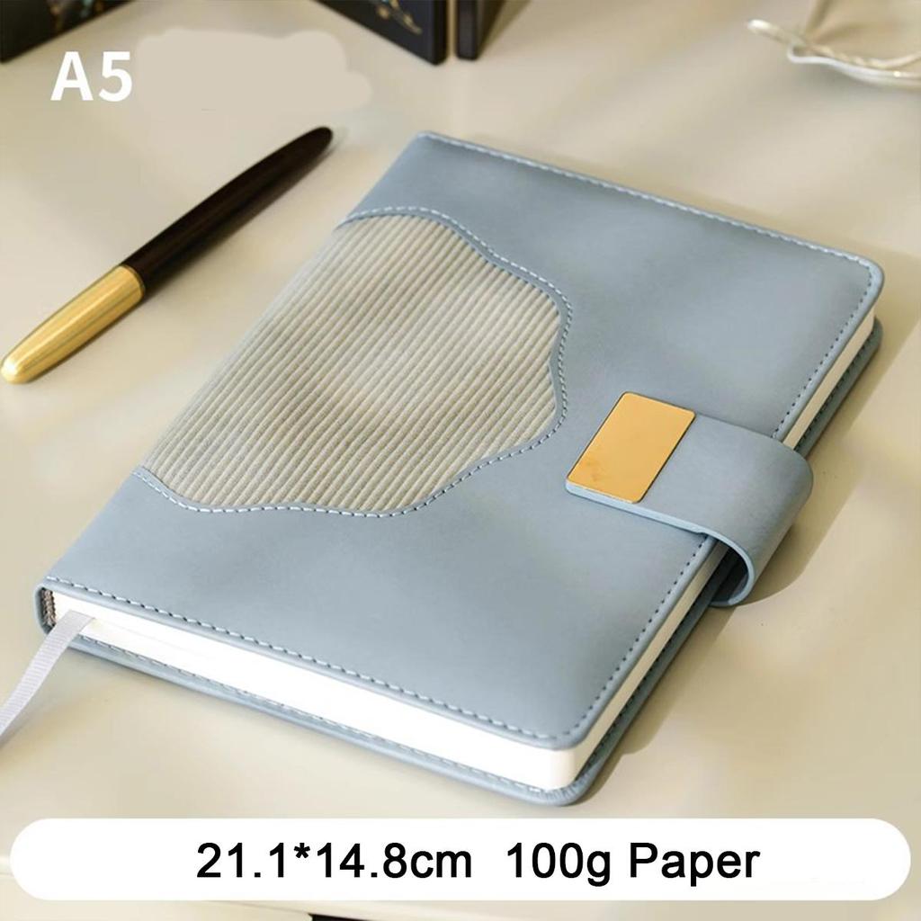 A5 Thick Leather Notebook, Buckle Business Notepad, Meeting Record Book, Travel Log, Student Diary, Excerpt Book, 100 sheets 200 pages