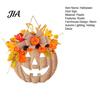 Festival Seasonal Ornament for Kitchen Wooden Pumpkin Halloween Door Sign with LED Lights, Artificial Floral Hanging Decorative Pinecones Fireplace