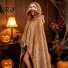Versatile Pajama Cloak Halloween Wearable Blanket Hoodie, Cozy Hooded Highland Cow Cape, Soft Plush Sloth Black Cat for Women Home Loungewear