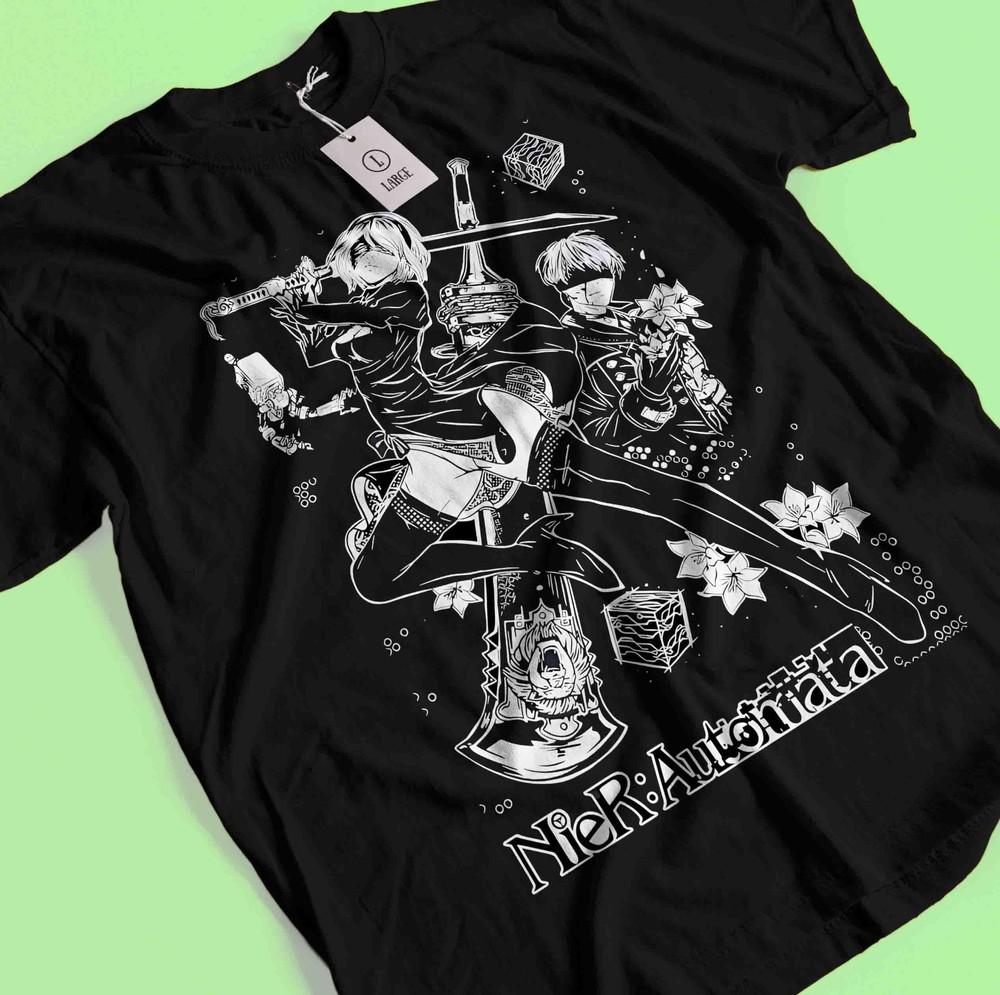 

Nier Automata T-Shirt YoRHa 2A Shirt 2B 9S Emil Tshirt Anime Kaine Devola Waifu L