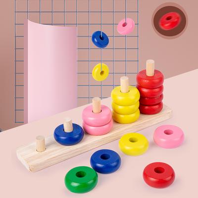 Dřevěný digitální počítací kroužek, puzzle pro rané dětství, osvícení poznání, duhový digitální kroužkový věžový hračkový set