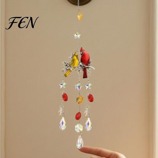 Sophisticated Room Ornament Cardinals Faux Crystals Suncatcher, Hanging Sun Catcher for Windows, Bird Wind Elegant Window Prism Chimes with