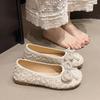 Flat Single Shoes Summer New Round Head Shallow Mouth Glitter Fabric Crystal Butterfly Knot Soft Sole Non-slip Cloth Shoes