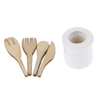 1:12 Puppenhaus Mini Holzspatel Messer Gabel Schneebesen Glas Set Puppenküchendekor