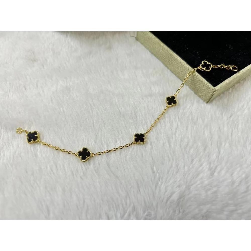 High-end Four-leaf Clover Bracelet Mini Six-flower Bracelet Red Chalcedony Black Agate Ladies Bracelet