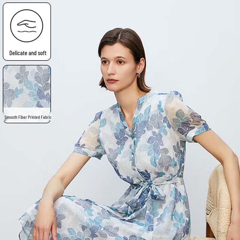 

JESSIE Elegant Printed V-Neck Waist Dress DP5SCL151 S