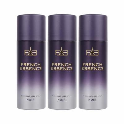 French Essence Noir Deodorant Body Spray For Men Pack Of 3 X 150ml - 5.07 Fl.oz. Each