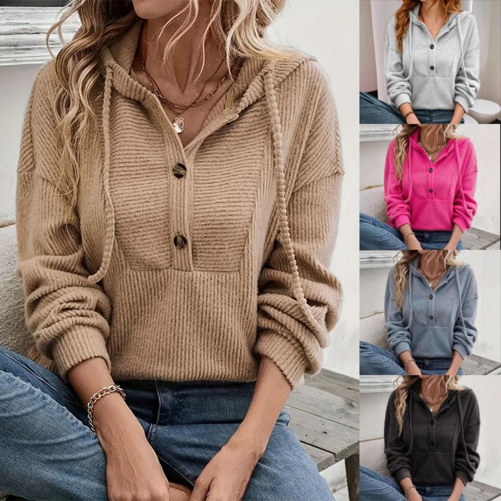 Women's Hoodie, Casual Ribbed Dropped Shoulder Long Sleeve Pullover Tops, European American Style for Crossborder